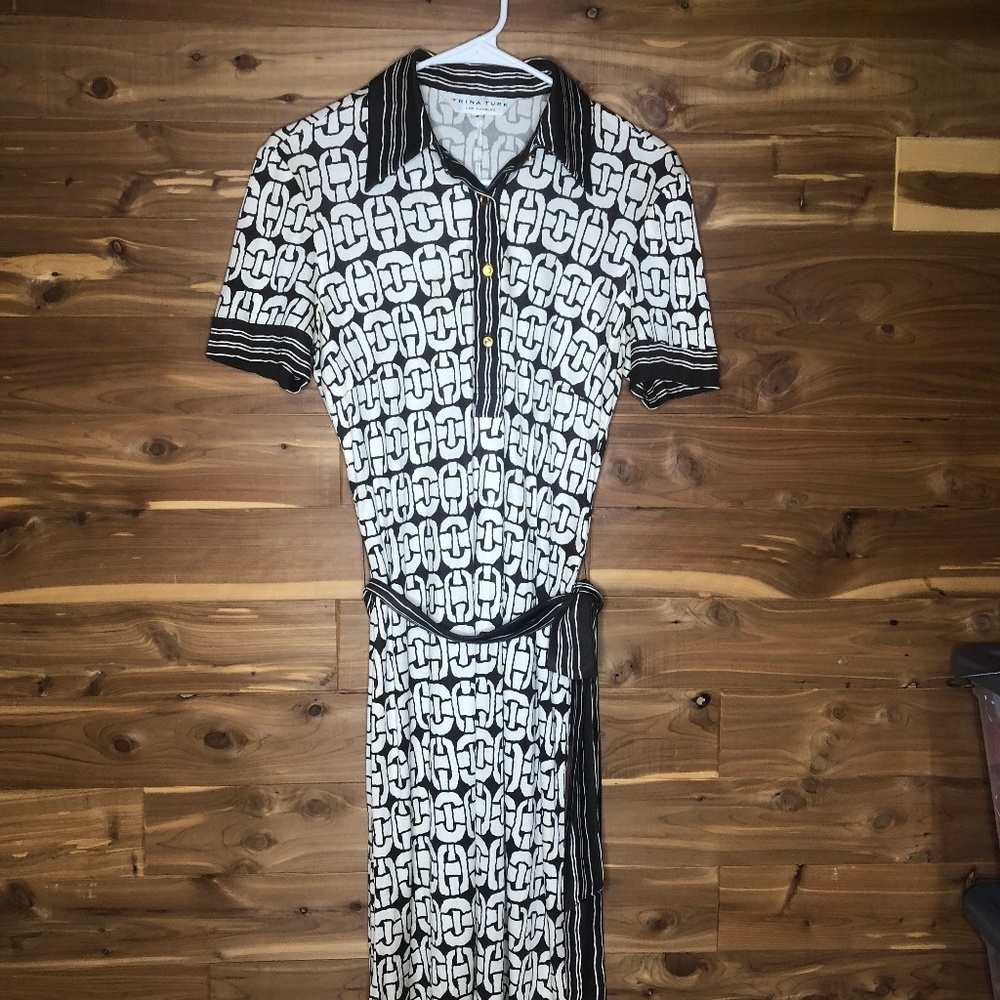 Trina Turk White & Brown 100% Silk Dress